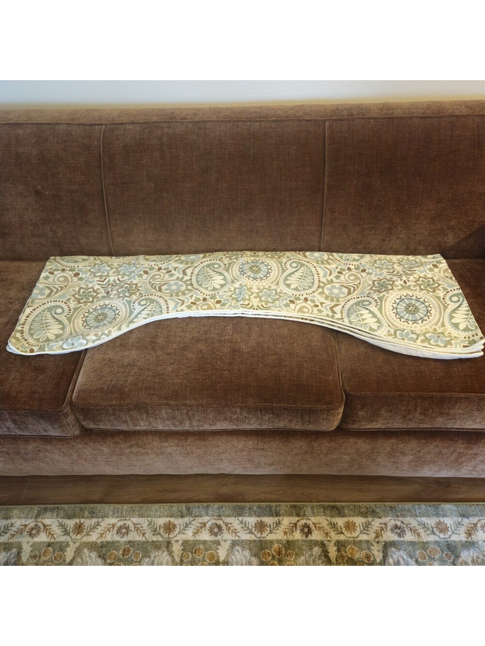 Ellis Curtain Set Of 3 Paisley Print Taupe Valance 49"x17" Lined